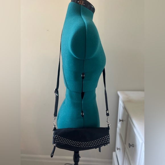 Genuine Leather Crossbody Purse/Clutch with Studs (3 Zippers, Black) - Picture 1 of 7